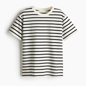 H&M Black and Cream Striped Short Sleeve Tee